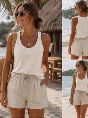 Casual Drawstring Linen-Blend Shorts